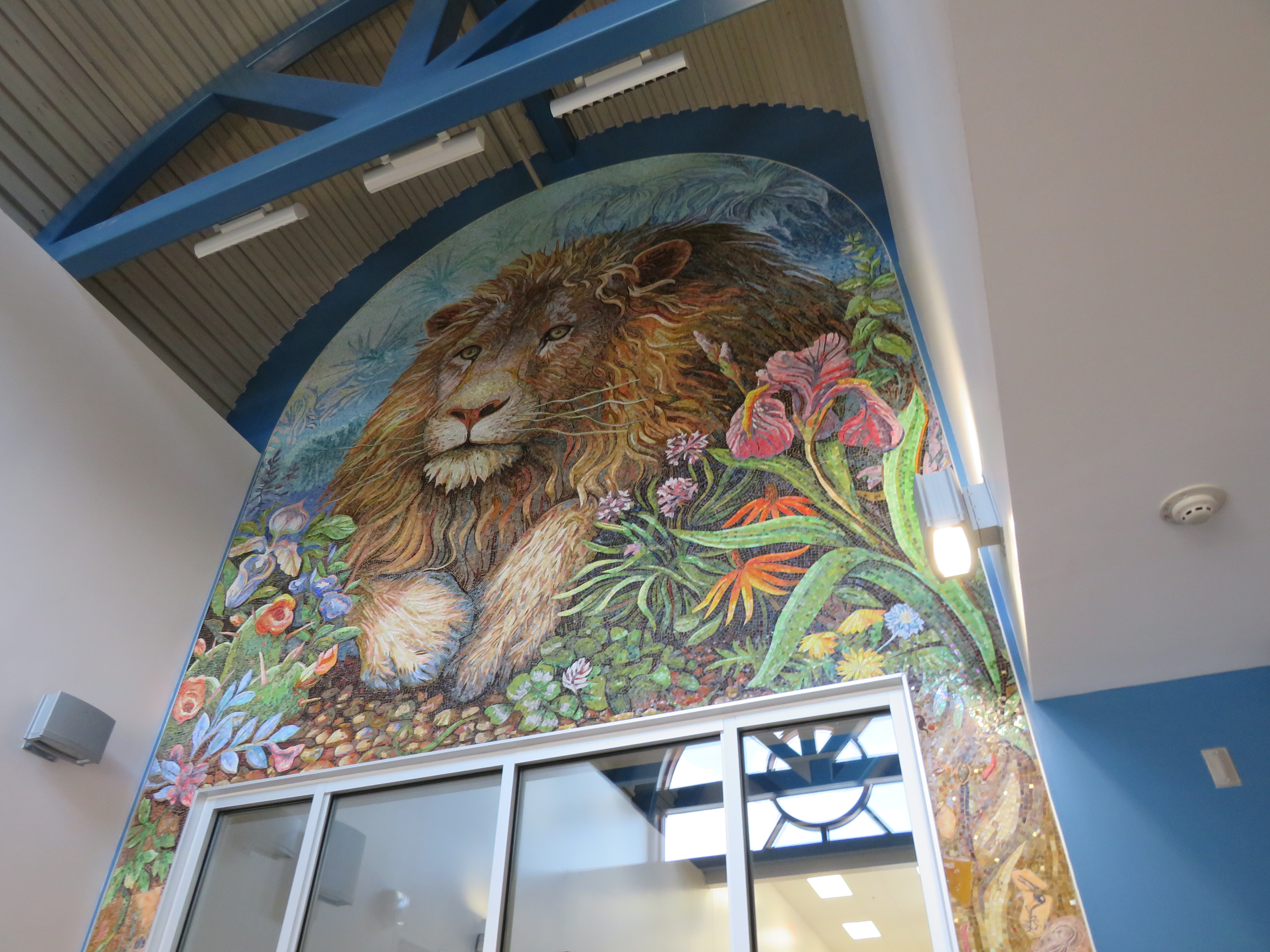 Lion mural at Lewis Elementary School entrance